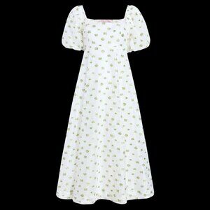 NWT Hill House Home Organza Matilda Dress - Olive/Coral Floral Jacquard Size M